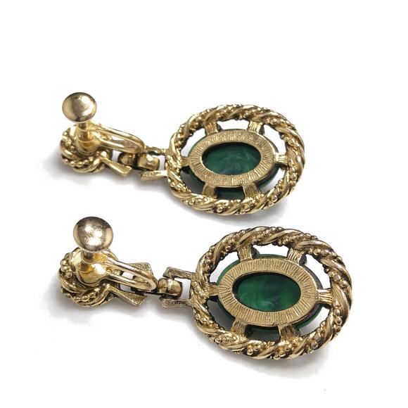 Vintage Peking Glass Scarab Beetle Screw-back Earrings, 1950's, 2 Inches - Picture 8 of 10